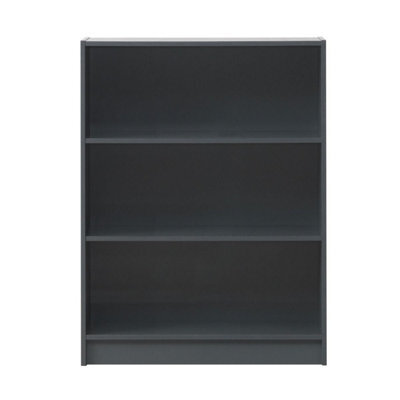 Timber Art Design 3 Tier Bookcase Wide Display Shelving Storage Unit Wood Furniture Dark Grey - image 1