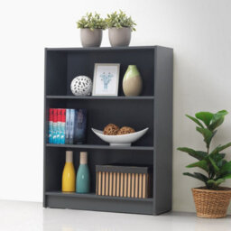 Timber Art Design 3 Tier Bookcase Wide Display Shelving Storage Unit Wood Furniture Dark Grey - thumbnail 2