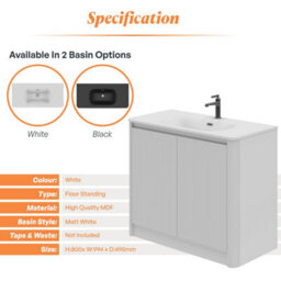 Plum&clay Isla Ribbed Fluted White Freestanding Bathroom Vanity Unit & White Basin Set (W)1000mm - thumbnail 5