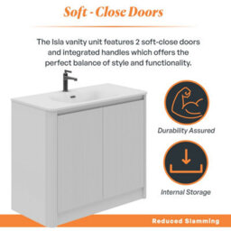 Plum&clay Isla Ribbed Fluted White Freestanding Bathroom Vanity Unit & White Basin Set (W)1000mm - thumbnail 4