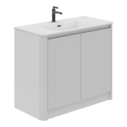 Plum&clay Isla Ribbed Fluted White Freestanding Bathroom Vanity Unit & White Basin Set (W)1000mm - thumbnail 1