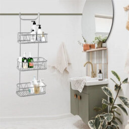New 3 Tier White Over Shower Screen Caddy Hanging Bathroom Organiser Tidy - thumbnail 3