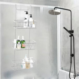 New 3 Tier White Over Shower Screen Caddy Hanging Bathroom Organiser Tidy - thumbnail 5