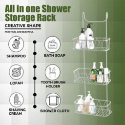 New 3 Tier White Over Shower Screen Caddy Hanging Bathroom Organiser Tidy - thumbnail 2