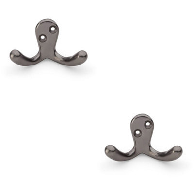 Loops 2 Pack - Solid Brass Victorian Double Robe Coat Hook - Wall Mounted Holder Dark Bronze - image 1