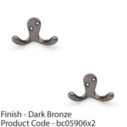 Loops 2 Pack - Solid Brass Victorian Double Robe Coat Hook - Wall Mounted Holder Dark Bronze - thumbnail 2