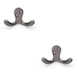 Loops 2 Pack - Solid Brass Victorian Double Robe Coat Hook - Wall Mounted Holder Dark Bronze