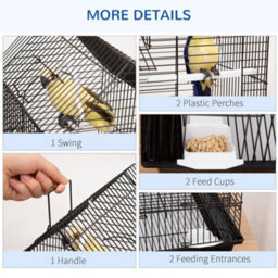 Pawhut Metal Bird Cage, With Plastic Perch, Swing Ring, Handle, 39 X 33 X 47Cm - thumbnail 4
