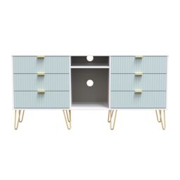 Linear Ready Assembled Matt Duck Egg & White Media Unit With 2 Shelves & 6 Drawers, (H)152Cm X (W)74Cm X (D)39.5Cm - thumbnail 2
