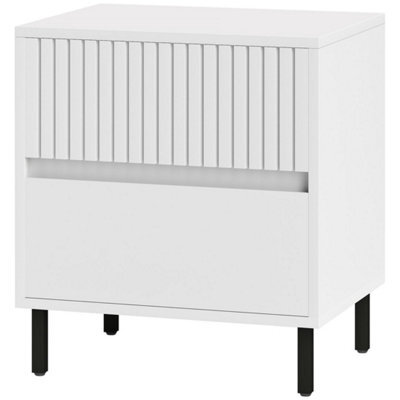 Bedside Table With 2 Drawers And Steel Legs For Bedroom, Living Room White - image 1