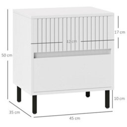 Bedside Table With 2 Drawers And Steel Legs For Bedroom, Living Room White - thumbnail 2