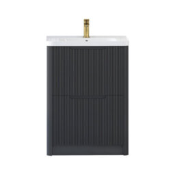 Royal Bathrooms Avenza 600mm Fluted Floor Standing Vanity Unit Matt Obsidian Black 2 Drawer Storage Cabinet With Ceramic Basin - thumbnail 7