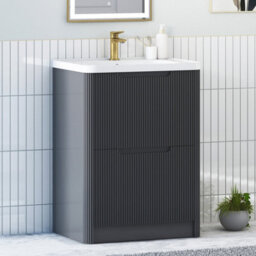 Royal Bathrooms Avenza 600mm Fluted Floor Standing Vanity Unit Matt Obsidian Black 2 Drawer Storage Cabinet With Ceramic Basin - thumbnail 6