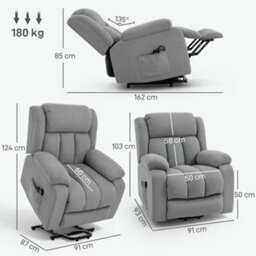 Homcom Power Lift Recliner, Lift Chair With Vibration Massage, Light Grey - thumbnail 3