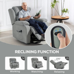 Homcom Power Lift Recliner, Lift Chair With Vibration Massage, Light Grey - thumbnail 6