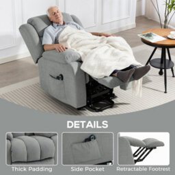 Homcom Power Lift Recliner, Lift Chair With Vibration Massage, Light Grey - thumbnail 8