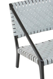 Orsina Grey Leather Woven Chair,teak Wood Armchair,black Framed Dining Chair,patio Chair With Leather Straps - thumbnail 5