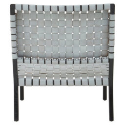 Orsina Grey Leather Woven Chair,teak Wood Armchair,black Framed Dining Chair,patio Chair With Leather Straps - thumbnail 4