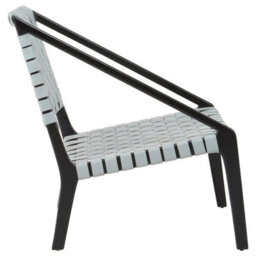 Orsina Grey Leather Woven Chair,teak Wood Armchair,black Framed Dining Chair,patio Chair With Leather Straps - thumbnail 3