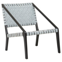 Orsina Grey Leather Woven Chair,teak Wood Armchair,black Framed Dining Chair,patio Chair With Leather Straps - thumbnail 2