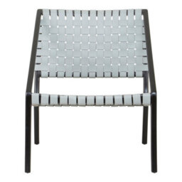 Orsina Grey Leather Woven Chair,teak Wood Armchair,black Framed Dining Chair,patio Chair With Leather Straps