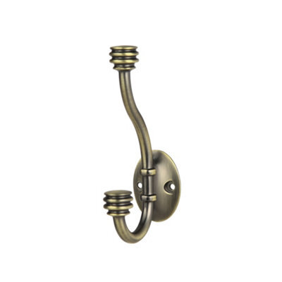 GoodHome Cap End Antique Brass Effect Zinc Alloy Wall-Mounted Hat & Coat Hook (H)126mm (D)35mm - image 1