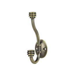 GoodHome Cap End Antique Brass Effect Zinc Alloy Wall-Mounted Hat & Coat Hook (H)126mm (D)35mm