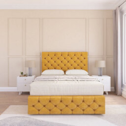 "Sloomy 2Ft6 Watson Divan Bed Base Mustard Plush ,2 Drawers, 12"" Footboard & 54"" Floor Standing Headboard - Small Single" - thumbnail 2