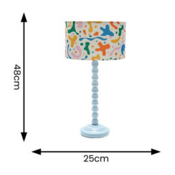 ValueLights Powder Blue Bobbin Stem Table Lamp With Abstract Shapes Drum Shade For Living Room Bedroom - thumbnail 5