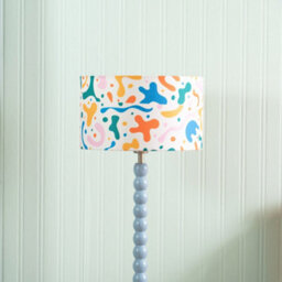 ValueLights Powder Blue Bobbin Stem Table Lamp With Abstract Shapes Drum Shade For Living Room Bedroom - thumbnail 3