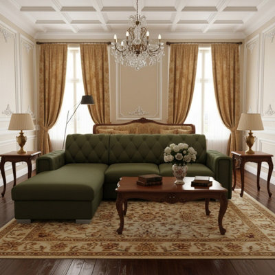 Roma Corner Sofa Bed Has Storage Polyurethane Foam Wave Springs Metal Legs Wooden Frame 267X85X185Cm Olive Left - image 1