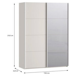 Furnipol Sophistispace 150L Sliding Wardrobe With Mirror Modern 2 Door Bedroom Storage In White Oak Finish White Gloss - thumbnail 5