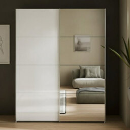 Furnipol Sophistispace 150L Sliding Wardrobe With Mirror Modern 2 Door Bedroom Storage In White Oak Finish White Gloss - thumbnail 2