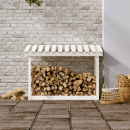 Walplus Firewood Rack White 108X64.5X78 Cm Solid Wood Pine - thumbnail 3