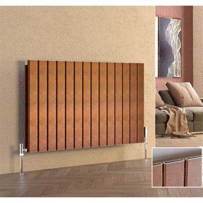 Clifton 575mm (H) X 1180mm (W) - Copper Horizontal Single Panel Horizontal Aluminium Radiator (Bala) - (0.57M X 1.18M) - Depth 37mm
