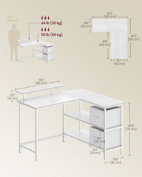Vasagle L-Shaped Desk With 2 Spacious Drawers, Gaming Desk With Monitor Stand, Corner Desk,maple White - thumbnail 8