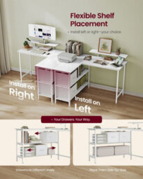 Vasagle L-Shaped Desk With 2 Spacious Drawers, Gaming Desk With Monitor Stand, Corner Desk,maple White - thumbnail 4