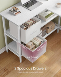 Vasagle L-Shaped Desk With 2 Spacious Drawers, Gaming Desk With Monitor Stand, Corner Desk,maple White - thumbnail 5