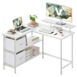 Vasagle L-Shaped Desk With 2 Spacious Drawers, Gaming Desk With Monitor Stand, Corner Desk,maple White - thumbnail 3