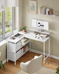 Vasagle L-Shaped Desk With 2 Spacious Drawers, Gaming Desk With Monitor Stand, Corner Desk,maple White - thumbnail 1