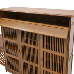 Shoe Cabinet & Bench Bamboo Wood 3 Doors Storage Sideboard Shoe Bench - thumbnail 5