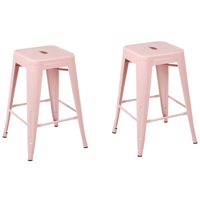 Beliani Set Of 2 Bar Stools Cabrillo Metal Pink