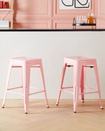 Beliani Set Of 2 Bar Stools Cabrillo Metal Pink - thumbnail 2
