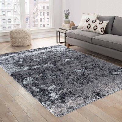 Modern Soft Two Tone Shimmer Shaggy Area Rugs Silver 160X230 Cm - image 1