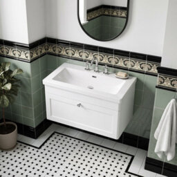 Balterley Swynnerton Traditional 1 Drawer Wall Hung Vanity Unit With Fireclay Basin, Satin White, 800mm - thumbnail 3