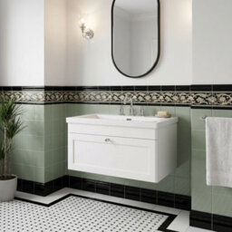 Balterley Swynnerton Traditional 1 Drawer Wall Hung Vanity Unit With Fireclay Basin, Satin White, 800mm - thumbnail 4