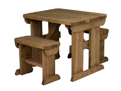 Arbor Garden Solutions Yews Picnic Bench - Wooden Rounded Garden Table And Bench Set (4Ft, Rustic Brown) - image 1