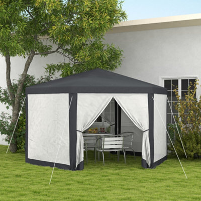 Outsunny Hexagonal Gazebo Patio, Outdoor Canopy Patio Party Tent Dark Grey - image 1