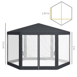 Outsunny Hexagonal Gazebo Patio, Outdoor Canopy Patio Party Tent Dark Grey - thumbnail 3