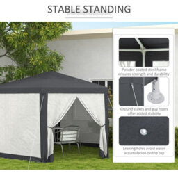 Outsunny Hexagonal Gazebo Patio, Outdoor Canopy Patio Party Tent Dark Grey - thumbnail 6